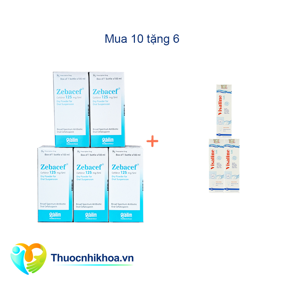 Zebacef 125mg/5ml - Combo mua 10 chai Zebacef tặng 6 lọ Visaline soft 60ml